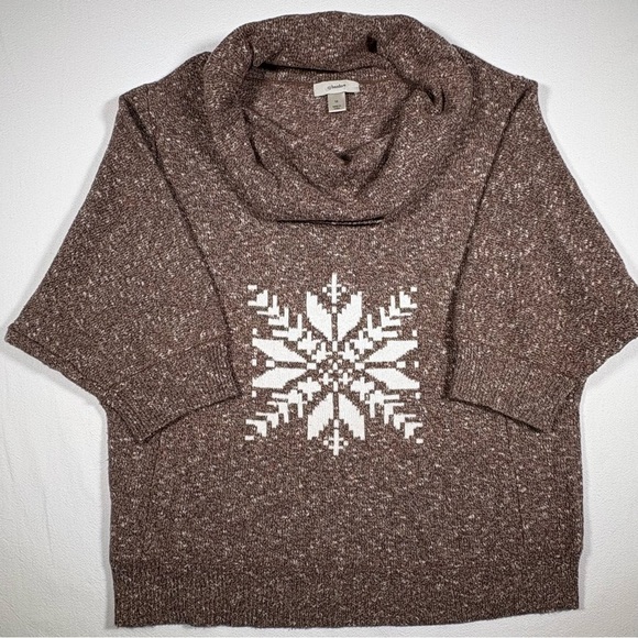 Christopher Banks womens 1X snowflake mocha mousse cowl neck cotton blend soft - Picture 2 of 12
